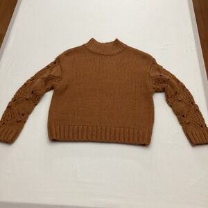 Skies Are Blue Mock Neck Cable Knit Sweater Women's XS P Rust Brown Cozy Fall